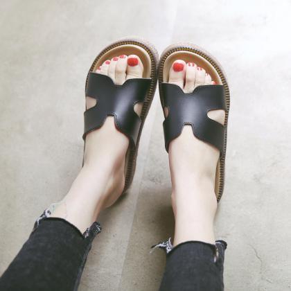 Muffin Thick Leather Cold Slippers Flat