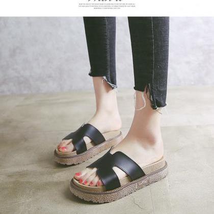 Muffin Thick Leather Cold Slippers Flat