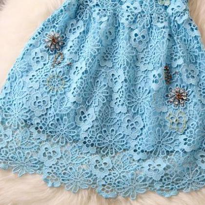 Sleeveless Beads Lace Skirt