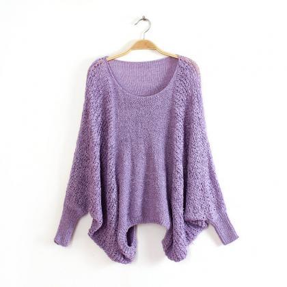 Slouchy Knitted Sweater With Batwing Sleeves