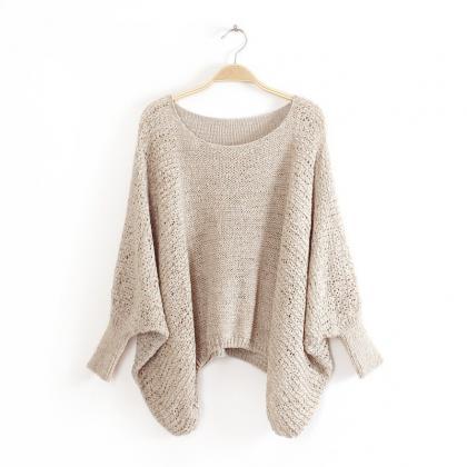 Slouchy Knitted Sweater With Batwing Sleeves