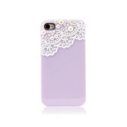 Hand Made Lace And Manmade Pearl Purple Hard Case..