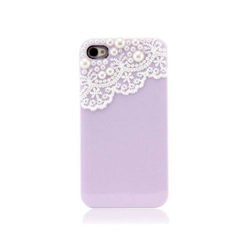 Hand Made Lace And Manmade Pearl Purple Hard Case Cover For Iphone 4 4s Ghs